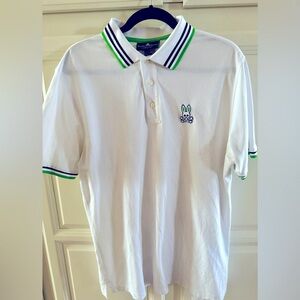 Men’s Psycho Bunny knit polo - white with navy and lime